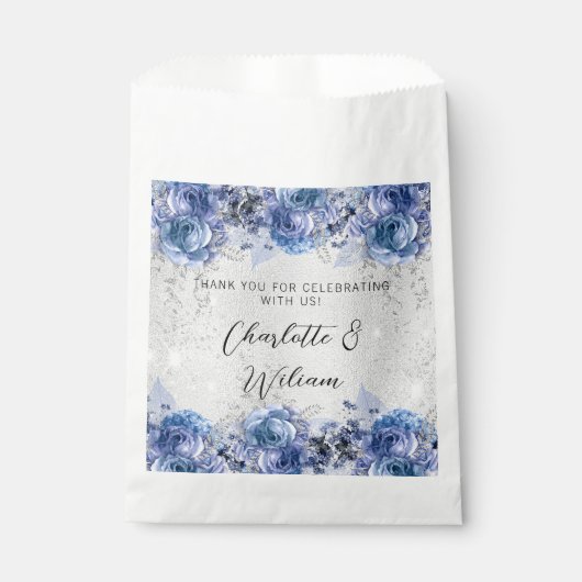 Silberblaue Flora Dankeschön für Hochzeit Geschenktütchen (Vorderseite)