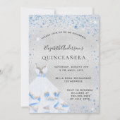 Silberblaue Glitzern aus Quinceanera kleiden Luxus Einladung (Vorderseite)