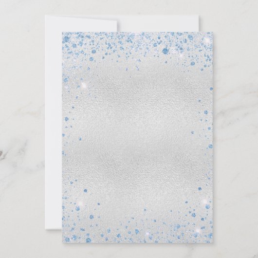 Silberblaue Glitzern aus Quinceanera kleiden Luxus Einladung (Rückseite)