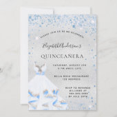 Silberblaue Glitzern aus Quinceanera tragen elegan Einladung (Vorderseite)