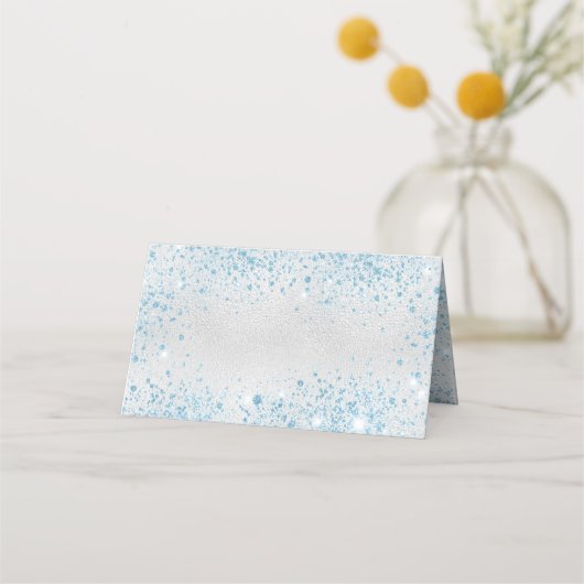 Silberblaue Glitzern Platzkarte (Rückseite)