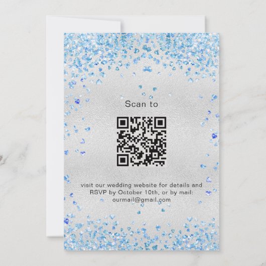 Silberblaue Herzen QR Code UAWG Luxus Hochzeit Einladung (Rückseite)