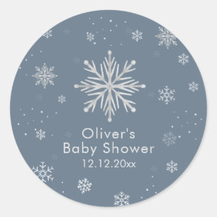 Silberblaue magische Winter-Schneeflocken-Baby-Par Runder Aufkleber