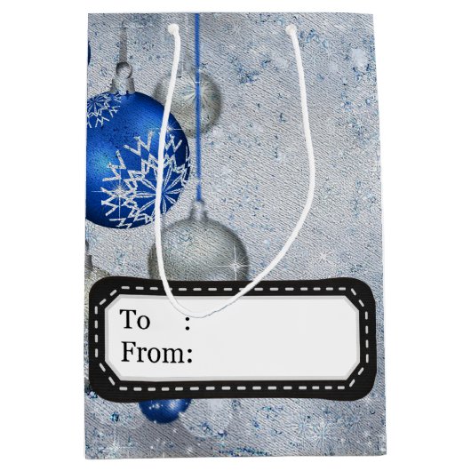 Silberblaue Ornamente Mittlere Geschenktüte (Vorderseite)