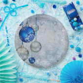 Silberblaue Ornamente Pappteller (Party)