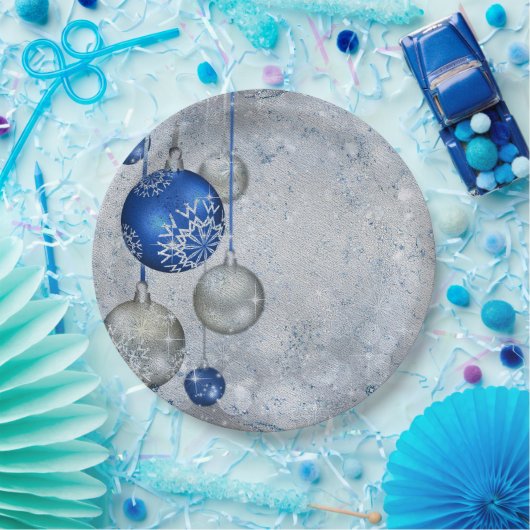 Silberblaue Ornamente Pappteller (Party)