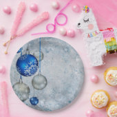 Silberblaue Ornamente Pappteller (Party)