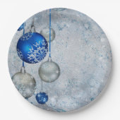 Silberblaue Ornamente Pappteller (Vorderseite)