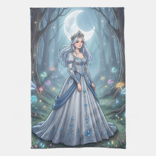 Silberblaue Prinzessin im Wald Geschirrtuch