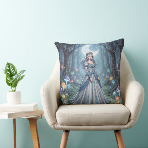 Silberblaue Prinzessin im Wald Kissen