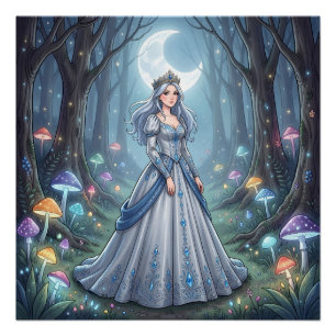 Silberblaue Prinzessin im Wald Poster