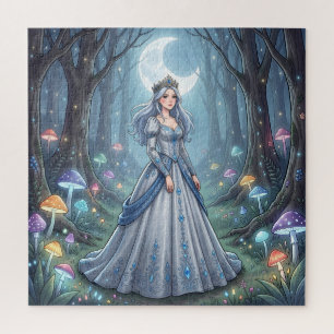 Silberblaue Prinzessin im Wald Puzzle