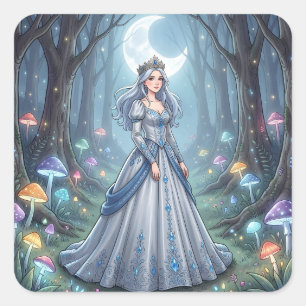Silberblaue Prinzessin im Wald Quadratischer Aufkleber