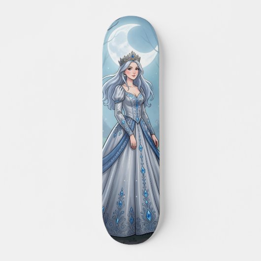 Silberblaue Prinzessin im Wald Skateboard (Vorne)