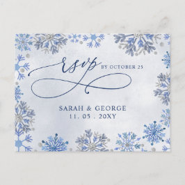 Silberblaue Schneeflocken Winterhochzeit RSVP Postkarte