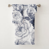 Silberblaue Vintage Blume Muster Badetuch Set (Insitu)