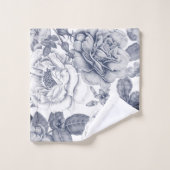 Silberblaue Vintage Blume Muster Badetuch Set (Waschlappen)