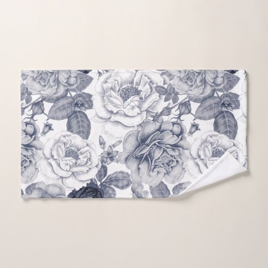 Silberblaue Vintage Blume Muster Badetuch Set (Handtuch)