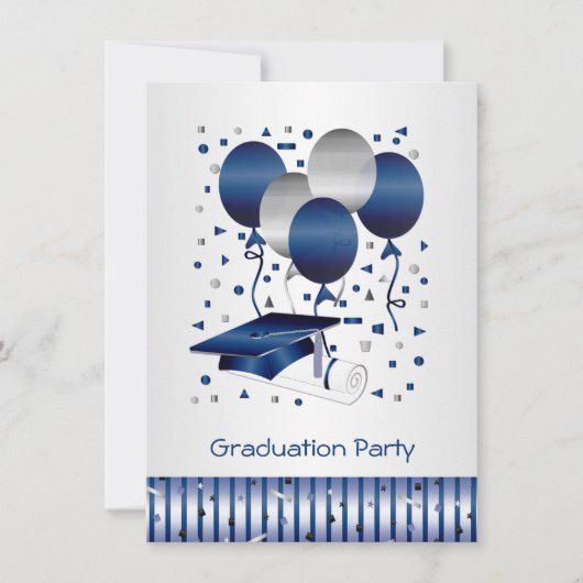 Silberblauer Ballon, Mörser Graduierungspartei Einladung (Vorderseite)
