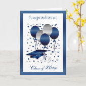 Silberblauer Ballon, Mörtel & Diploma Abschluss Karte (Gelbe Blume)