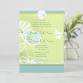 Silberblauer Blumen und Bienen zum Hochzeitsempfan Einladung (Stehend Vorderseite)