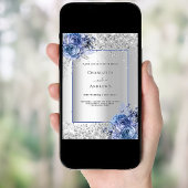 Silberblauer Blumenluxus 25. Hochzeitstag Einladung