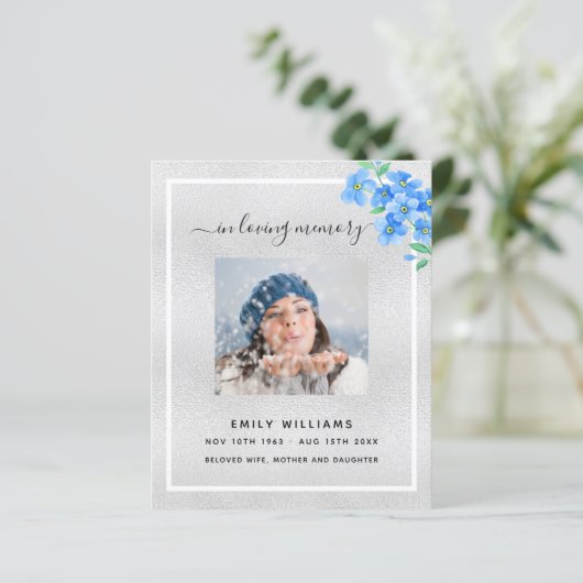 Silberblauer Foto Beerdigung Programm (Stehend Vorderseite)