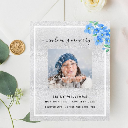 Silberblauer Foto Beerdigung Programm