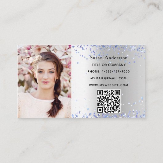 Silberblauer Foto QR-Code Visitenkarte (Rückseite)
