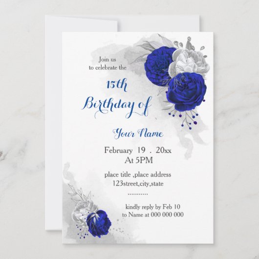 Silberblauer Geburtstag Einladung (Vorderseite)