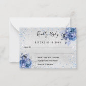 Silberblauer Glitzer Blütenhochzeit RSVP Mitteilungskarte (Vorderseite)