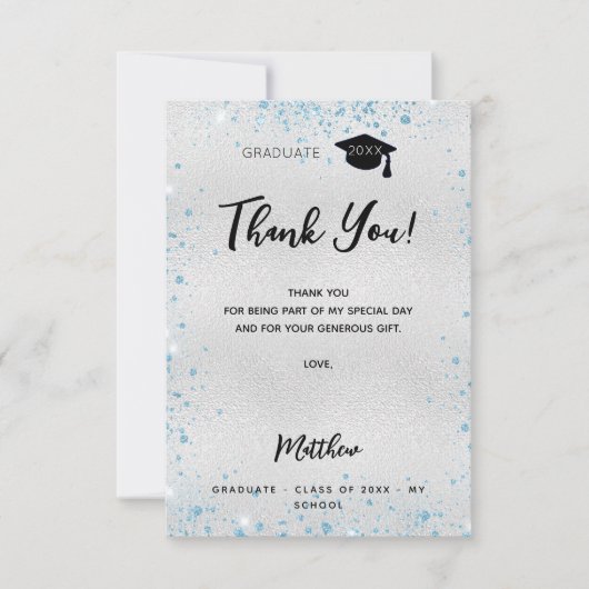 Silberblauer Glitzer Dankeschön Karte (Vorderseite)