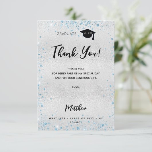 Silberblauer Glitzer Dankeschön Karte (Stehend Vorderseite)