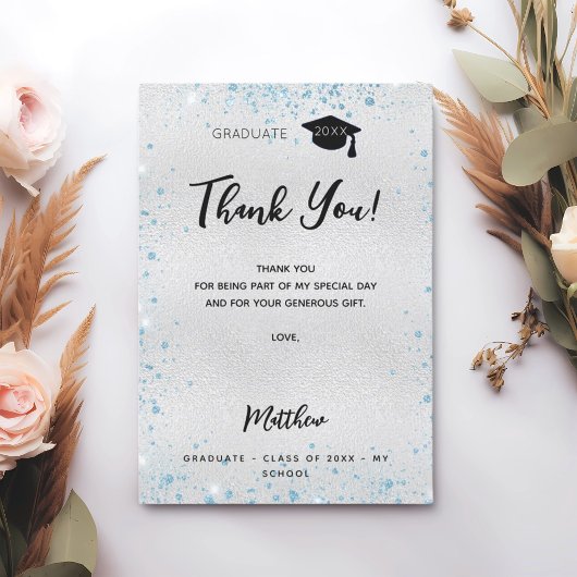 Silberblauer Glitzer Dankeschön Karte