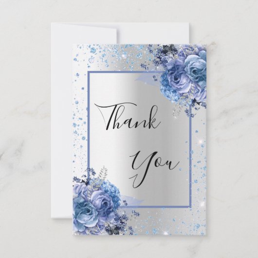 Silberblauer Glitzer elegant glamourös Dankeskarte (Vorderseite)