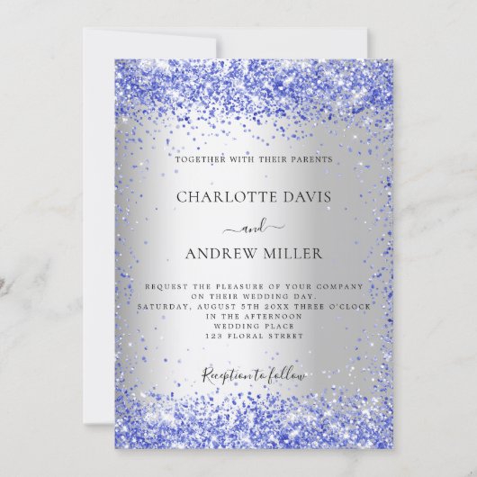 Silberblauer Glitzer formelle Hochzeit Einladung (Vorderseite)