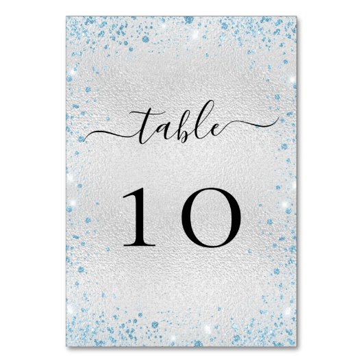 Silberblauer Glitzer Glitzern Winter Tischnummer (Vorderseite)