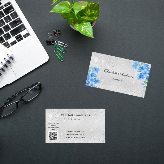 Silberblauer Glitzer QR-Code Visitenkarte