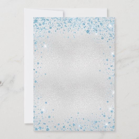 Silberblauer Glitzer Quinceanera Einladung (Rückseite)
