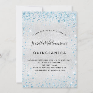Silberblauer Glitzer Quinceanera Einladung