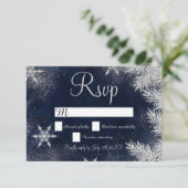 Silberblauer Schneeflocken Hochzeit rsvp Wunderlan Karte (Stehend Vorderseite)