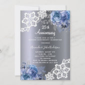 Silberblauer Spitz 25. Hochzeitstag Luxus Einladung (Vorderseite)