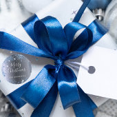 Silberblauer Weihnachtsname des Glitzer Runder Aufkleber