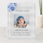 Silberblaues blumengeschmücktes Foto Dankeskarte (Vorderseite)