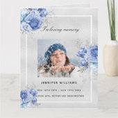 Silberblaues blumengeschmücktes Foto Dankeskarte (Vorderseite)