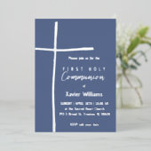 Silberblaues Heiliges Kreuz Erste Heilige Kommune Folieneinladung (Stehend vorne)