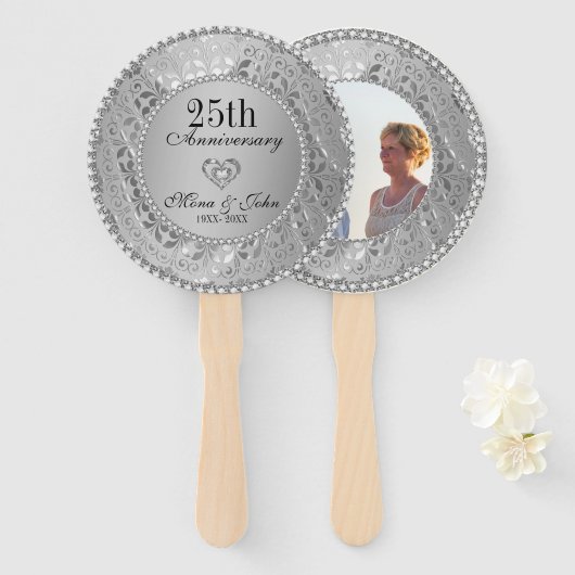 Silberblume Damast Anniversary Hand Fan Fächer (Vorne und Hinten)