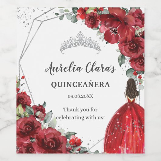 Silberblume Quinceañera 16. Geburtstag Weinetikett (Einzelnes Label)