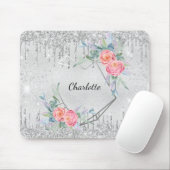 Silberblumen Glitzer Tropfen rot Rosa Namen Mousepad (Mit Mouse)