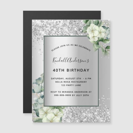 Silberblumengrün Geburtstagsmagnet Magnetkarte (Vorne/Hinten)